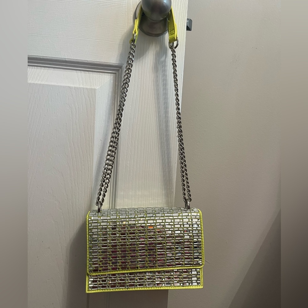 Betsey Johnson Silver and Yellow/Green Chain Shoulder Bag